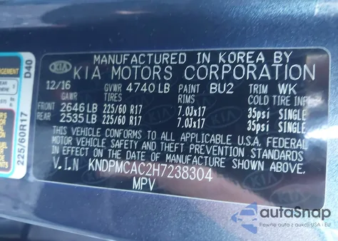 2017 Kia Sportage Lx from USA, damaged, VIN KNDPMCAC2H7238304